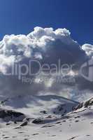snow mountains and blue sky with cloud