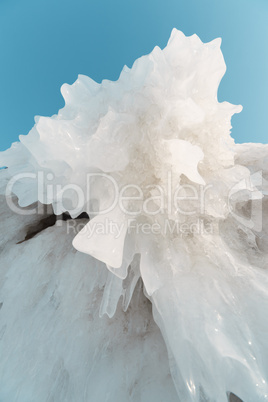 Beautiful ice of Lake Baikal with abstract icicle