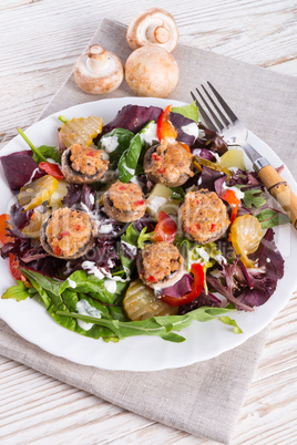 grilled stuffed mushrooms with colourful salad