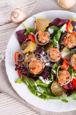 grilled stuffed mushrooms with colourful salad