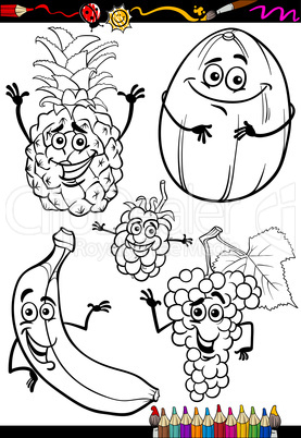 cartoon fruits set for coloring book