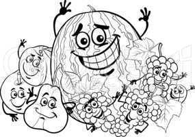 fruits group cartoon for coloring book