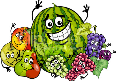 fruits group cartoon illustration