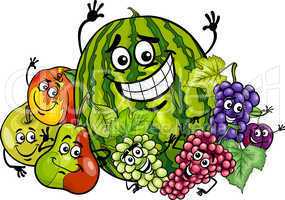 fruits group cartoon illustration