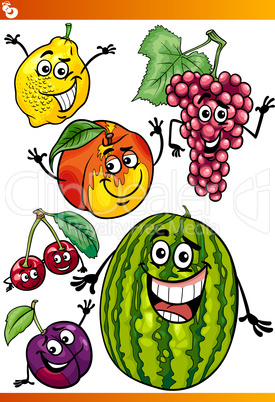 funny fruits cartoon illustration set