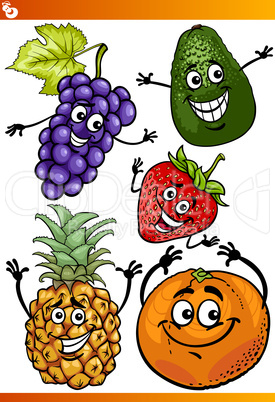 funny fruits cartoon illustration set