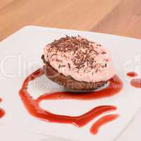 Sweet cake with strawberry cream and chocolate