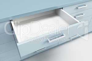 cupboard with opened drawer