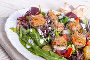 grilled stuffed mushrooms with colourful salad