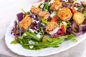 grilled stuffed mushrooms with colourful salad