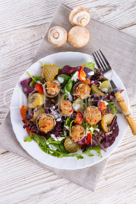 grilled stuffed mushrooms with colourful salad