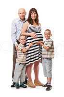 Two little sons with father and pregnant mother