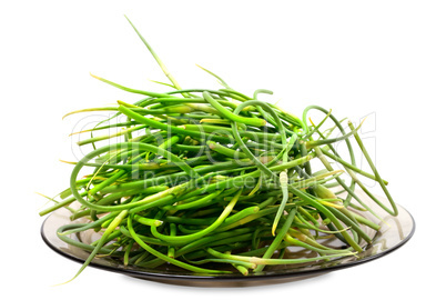 fresh garlic scapes on platespin