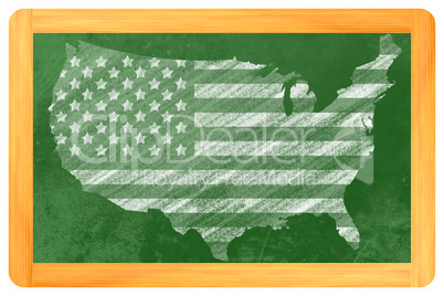 US-Flagge in USA Form an einer Tafel - USA shaped us flag on a b