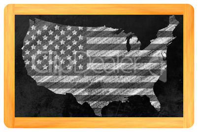 US-Flagge in USA Form an einer Tafel - USA shaped us flag on a b