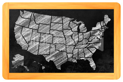 USA mit Bundesstaaten auf einer Tafel - USA with states on a bla