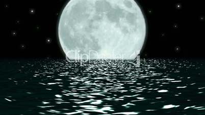 Ocean Night Large Moon Fantasy Scene Seamlessly Looping