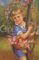 Junge mit Blumenkorb