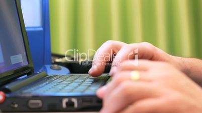 Repairman working with computer
