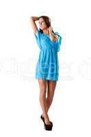 Charming brunette posing in blue nightgown