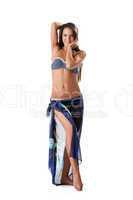 Beautiful slim girl posing in swimsuit and sarongs