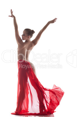 Young topless woman posing on white background