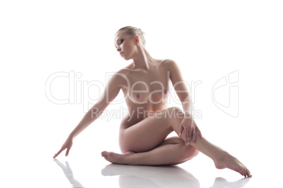 Impassioned naked woman isolated on white