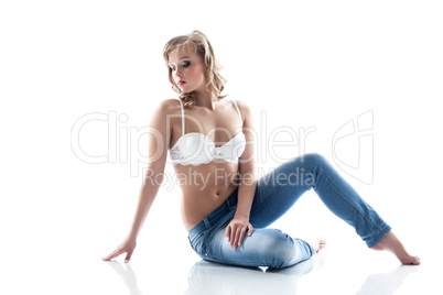 Image of exciting young model posing in studio