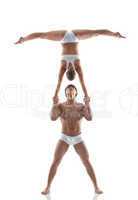 Couple of gymnasts showing stand on hand