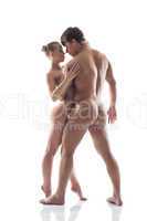 Image of attractive naked woman hugging man