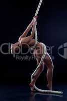Image of sensual aerialist suspended from rope