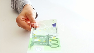 Woman hand showing euro money