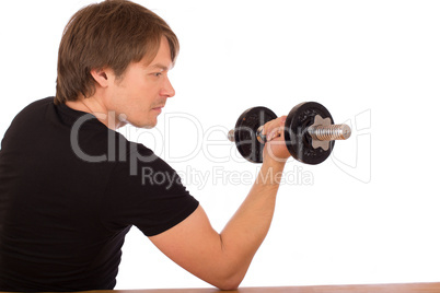 Man make exercise with dumbbell