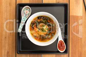 Asian vegetarian soup with shrimps