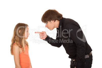 Angry father pointing finger at his child