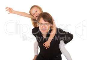 Man giving piggyback ride to a little girl