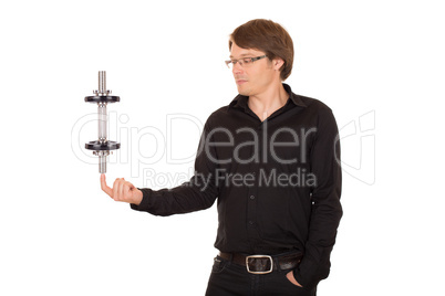 Business man juggling with dumbbell