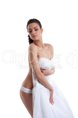 Portrait of sexy naked bride isolated on white