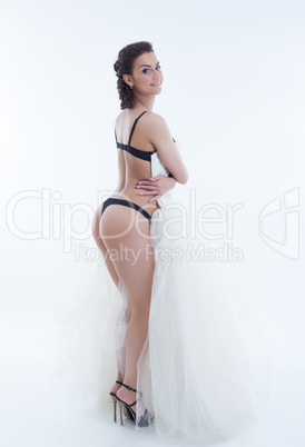 Sensual bride posing in black lingerie