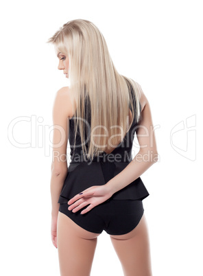 Sexy slim blonde posing back to camera