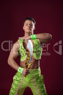 Portrait of dancer posing in oriental costume