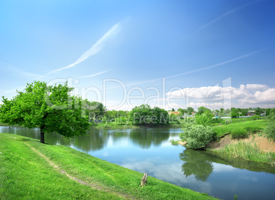 Spring landscape with the river