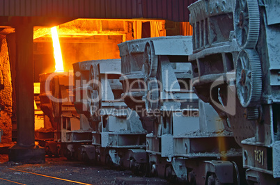 steel buckets to transport the molten metal