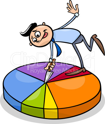 businessman on circle chart cartoon