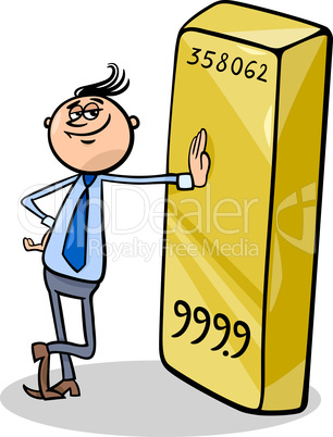 businessman with gold bar cartoon