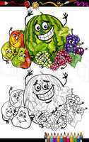 cartoon fruits group for coloring book