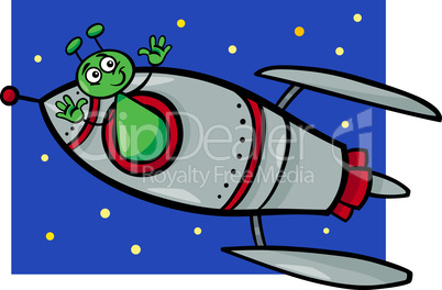 alien in rocket cartoon illustration