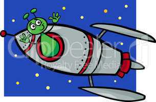 alien in rocket cartoon illustration