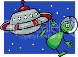 alien with ufo cartoon illustration