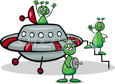 aliens with ufo cartoon illustration